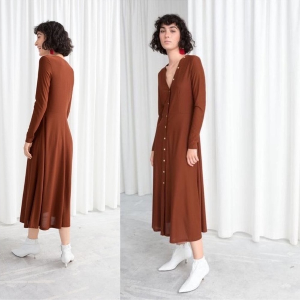& OTHER STORIES BOTTON DOWN MIDI BROWN DRESS